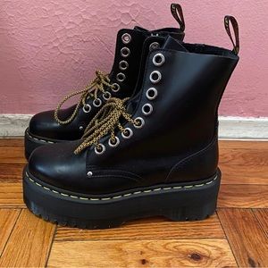 Dr Martens Black Jadon Max Platform Lace Up Boots with Yellow/Black Laces